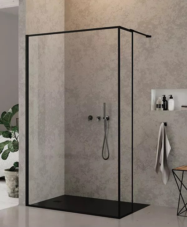 New Trendy New Modus Black Kabina Prysznicowa Walk-In Zestaw 80x30x200 cm Szkło Przezroczyste 8 mm Wzór Ramka (EXK-0264+EXK-0256)